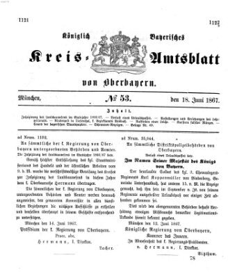 Königlich-bayerisches Kreis-Amtsblatt von Oberbayern (Münchner Intelligenzblatt) Dienstag 18. Juni 1867