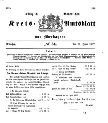 Königlich-bayerisches Kreis-Amtsblatt von Oberbayern (Münchner Intelligenzblatt) Freitag 21. Juni 1867