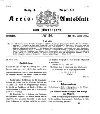 Königlich-bayerisches Kreis-Amtsblatt von Oberbayern (Münchner Intelligenzblatt) Freitag 28. Juni 1867