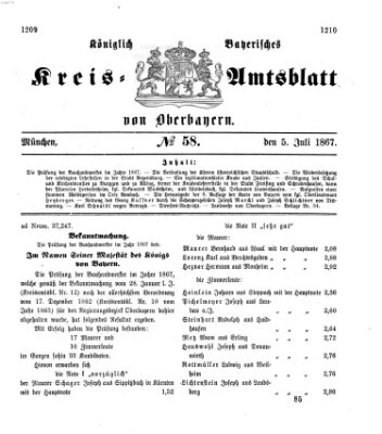 Königlich-bayerisches Kreis-Amtsblatt von Oberbayern (Münchner Intelligenzblatt) Freitag 5. Juli 1867