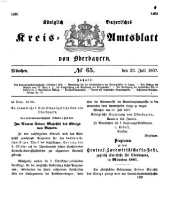 Königlich-bayerisches Kreis-Amtsblatt von Oberbayern (Münchner Intelligenzblatt) Dienstag 23. Juli 1867