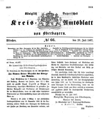 Königlich-bayerisches Kreis-Amtsblatt von Oberbayern (Münchner Intelligenzblatt) Freitag 26. Juli 1867