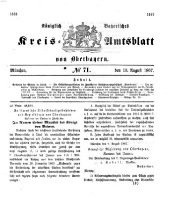 Königlich-bayerisches Kreis-Amtsblatt von Oberbayern (Münchner Intelligenzblatt) Dienstag 13. August 1867