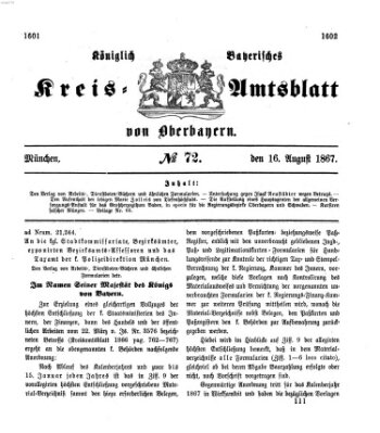 Königlich-bayerisches Kreis-Amtsblatt von Oberbayern (Münchner Intelligenzblatt) Freitag 16. August 1867