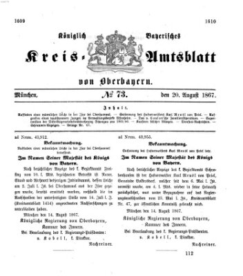 Königlich-bayerisches Kreis-Amtsblatt von Oberbayern (Münchner Intelligenzblatt) Dienstag 20. August 1867