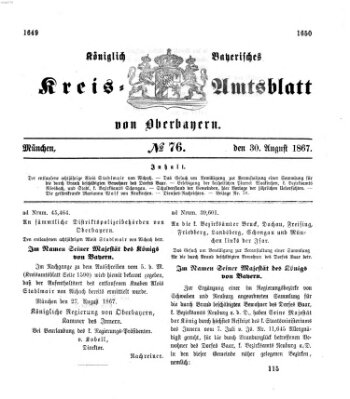 Königlich-bayerisches Kreis-Amtsblatt von Oberbayern (Münchner Intelligenzblatt) Freitag 30. August 1867