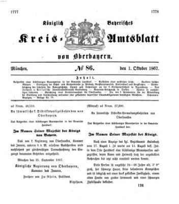 Königlich-bayerisches Kreis-Amtsblatt von Oberbayern (Münchner Intelligenzblatt) Dienstag 1. Oktober 1867