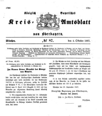 Königlich-bayerisches Kreis-Amtsblatt von Oberbayern (Münchner Intelligenzblatt) Freitag 4. Oktober 1867