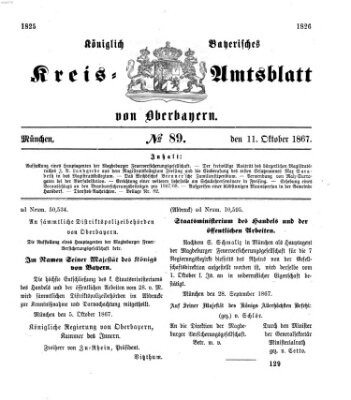 Königlich-bayerisches Kreis-Amtsblatt von Oberbayern (Münchner Intelligenzblatt) Freitag 11. Oktober 1867