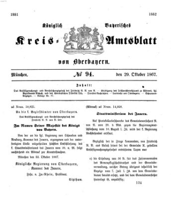 Königlich-bayerisches Kreis-Amtsblatt von Oberbayern (Münchner Intelligenzblatt) Dienstag 29. Oktober 1867