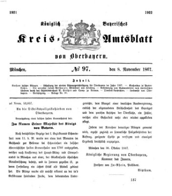 Königlich-bayerisches Kreis-Amtsblatt von Oberbayern (Münchner Intelligenzblatt) Freitag 8. November 1867