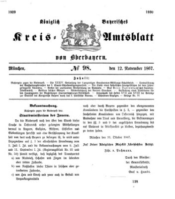 Königlich-bayerisches Kreis-Amtsblatt von Oberbayern (Münchner Intelligenzblatt) Dienstag 12. November 1867