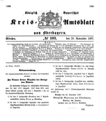 Königlich-bayerisches Kreis-Amtsblatt von Oberbayern (Münchner Intelligenzblatt) Freitag 29. November 1867