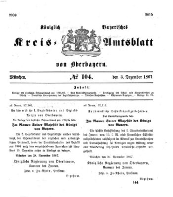 Königlich-bayerisches Kreis-Amtsblatt von Oberbayern (Münchner Intelligenzblatt) Dienstag 3. Dezember 1867