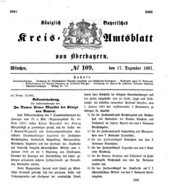 Königlich-bayerisches Kreis-Amtsblatt von Oberbayern (Münchner Intelligenzblatt) Dienstag 17. Dezember 1867