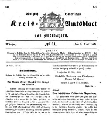 Königlich-bayerisches Kreis-Amtsblatt von Oberbayern (Münchner Intelligenzblatt) Freitag 9. April 1869