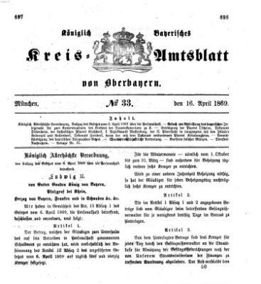 Königlich-bayerisches Kreis-Amtsblatt von Oberbayern (Münchner Intelligenzblatt) Freitag 16. April 1869