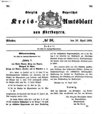 Königlich-bayerisches Kreis-Amtsblatt von Oberbayern (Münchner Intelligenzblatt) Montag 26. April 1869