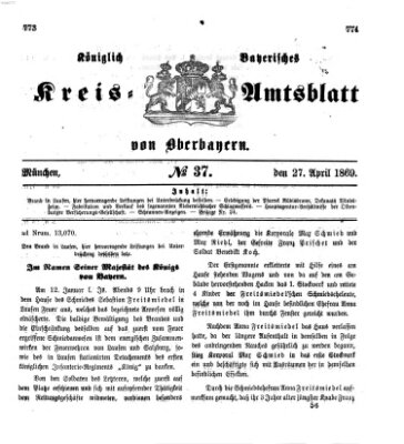 Königlich-bayerisches Kreis-Amtsblatt von Oberbayern (Münchner Intelligenzblatt) Dienstag 27. April 1869