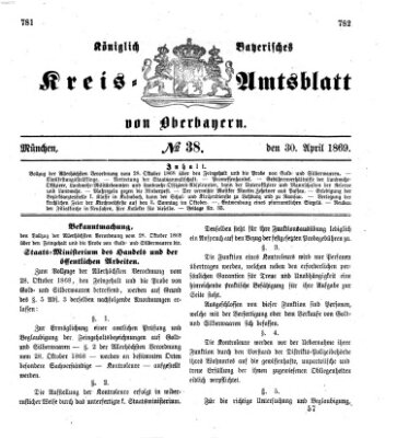 Königlich-bayerisches Kreis-Amtsblatt von Oberbayern (Münchner Intelligenzblatt) Freitag 30. April 1869