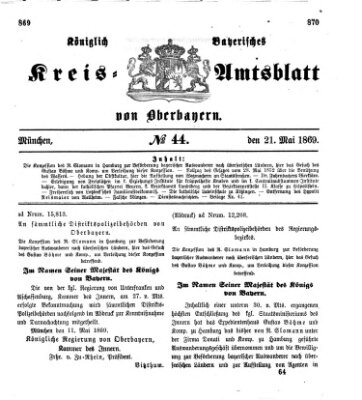 Königlich-bayerisches Kreis-Amtsblatt von Oberbayern (Münchner Intelligenzblatt) Freitag 21. Mai 1869