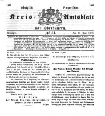 Königlich-bayerisches Kreis-Amtsblatt von Oberbayern (Münchner Intelligenzblatt) Freitag 11. Juni 1869