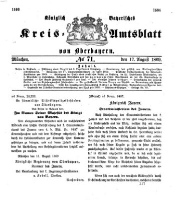 Königlich-bayerisches Kreis-Amtsblatt von Oberbayern (Münchner Intelligenzblatt) Dienstag 17. August 1869