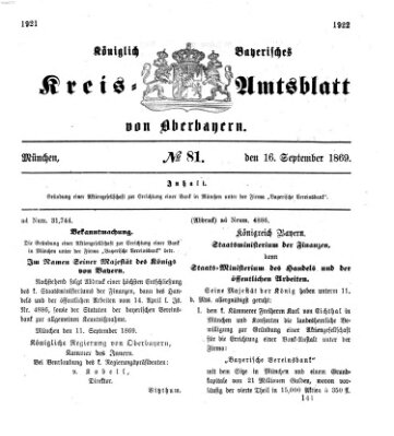 Königlich-bayerisches Kreis-Amtsblatt von Oberbayern (Münchner Intelligenzblatt) Donnerstag 16. September 1869