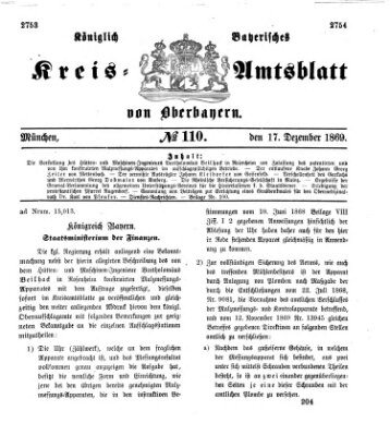 Königlich-bayerisches Kreis-Amtsblatt von Oberbayern (Münchner Intelligenzblatt) Freitag 17. Dezember 1869