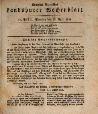 Landshuter Wochenblatt Sonntag 25. April 1824