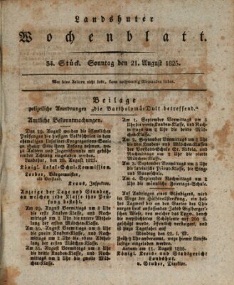 Landshuter Wochenblatt Sonntag 21. August 1825