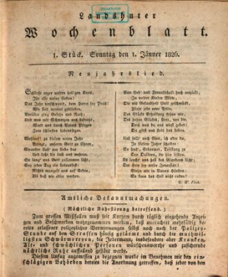 Landshuter Wochenblatt Sonntag 1. Januar 1826