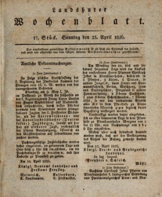 Landshuter Wochenblatt Sonntag 23. April 1826