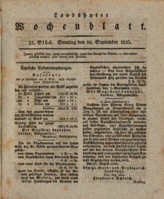 Landshuter Wochenblatt Sonntag 10. September 1826