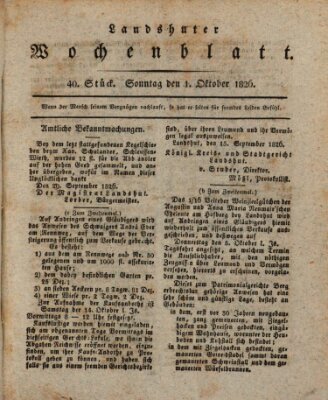 Landshuter Wochenblatt Sonntag 1. Oktober 1826