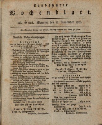 Landshuter Wochenblatt Sonntag 12. November 1826