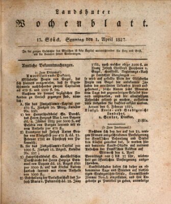 Landshuter Wochenblatt Sonntag 1. April 1827