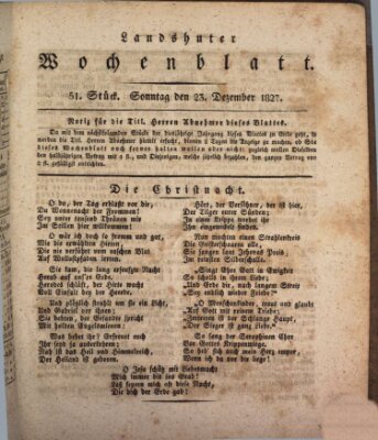 Landshuter Wochenblatt Sonntag 23. Dezember 1827