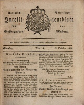 Königlich-baierisches Intelligenzblatt für das Großherzogthum Würzburg (Würzburger Intelligenzblatt) Samstag 8. Oktober 1814