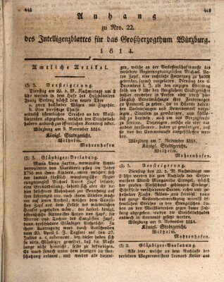 Königlich-baierisches Intelligenzblatt für das Großherzogthum Würzburg (Würzburger Intelligenzblatt) Dienstag 22. November 1814