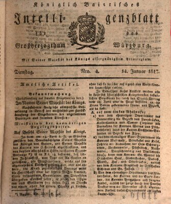 Königlich-baierisches Intelligenzblatt für das Großherzogthum Würzburg (Würzburger Intelligenzblatt) Dienstag 14. Januar 1817