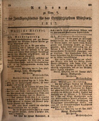 Königlich-baierisches Intelligenzblatt für das Großherzogthum Würzburg (Würzburger Intelligenzblatt) Dienstag 21. Januar 1817