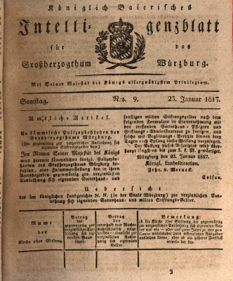 Königlich-baierisches Intelligenzblatt für das Großherzogthum Würzburg (Würzburger Intelligenzblatt) Samstag 25. Januar 1817