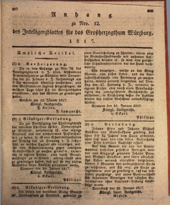 Königlich-baierisches Intelligenzblatt für das Großherzogthum Würzburg (Würzburger Intelligenzblatt) Samstag 1. Februar 1817