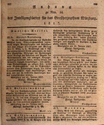 Königlich-baierisches Intelligenzblatt für das Großherzogthum Würzburg (Würzburger Intelligenzblatt) Donnerstag 6. Februar 1817