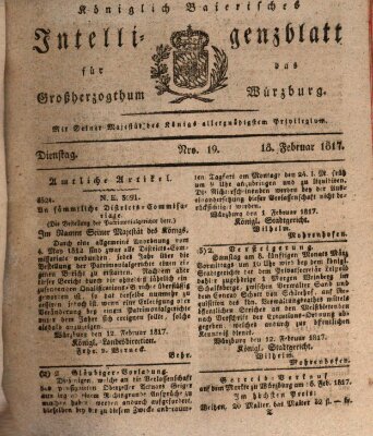 Königlich-baierisches Intelligenzblatt für das Großherzogthum Würzburg (Würzburger Intelligenzblatt) Dienstag 18. Februar 1817