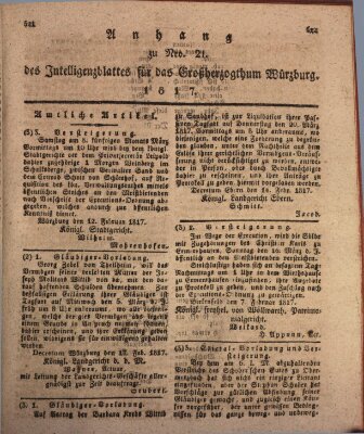 Königlich-baierisches Intelligenzblatt für das Großherzogthum Würzburg (Würzburger Intelligenzblatt) Samstag 22. Februar 1817