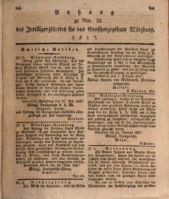 Königlich-baierisches Intelligenzblatt für das Großherzogthum Würzburg (Würzburger Intelligenzblatt) Dienstag 25. Februar 1817