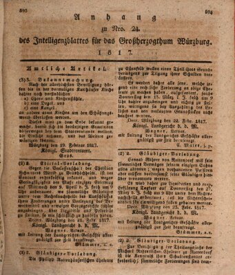 Königlich-baierisches Intelligenzblatt für das Großherzogthum Würzburg (Würzburger Intelligenzblatt) Samstag 1. März 1817