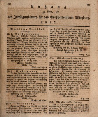 Königlich-baierisches Intelligenzblatt für das Großherzogthum Würzburg (Würzburger Intelligenzblatt) Donnerstag 13. März 1817